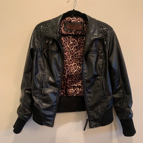 Black Leather Cheetah Jacket - Picture 1 of 5